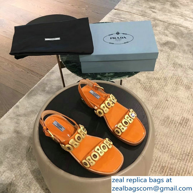 Prada Beaded Embellishment Sandals Orange 2019