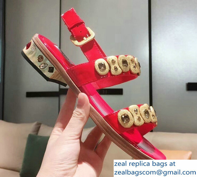 Prada Beaded Embellishment Sandals Red 2019 - Click Image to Close