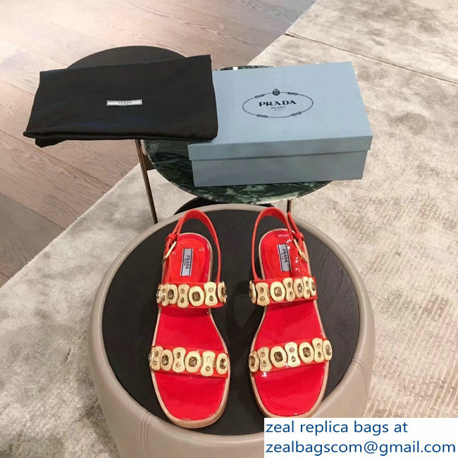 Prada Beaded Embellishment Sandals Red 2019