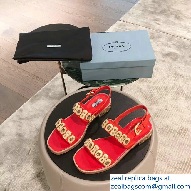 Prada Beaded Embellishment Sandals Red 2019 - Click Image to Close