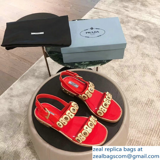 Prada Beaded Embellishment Sandals Red 2019