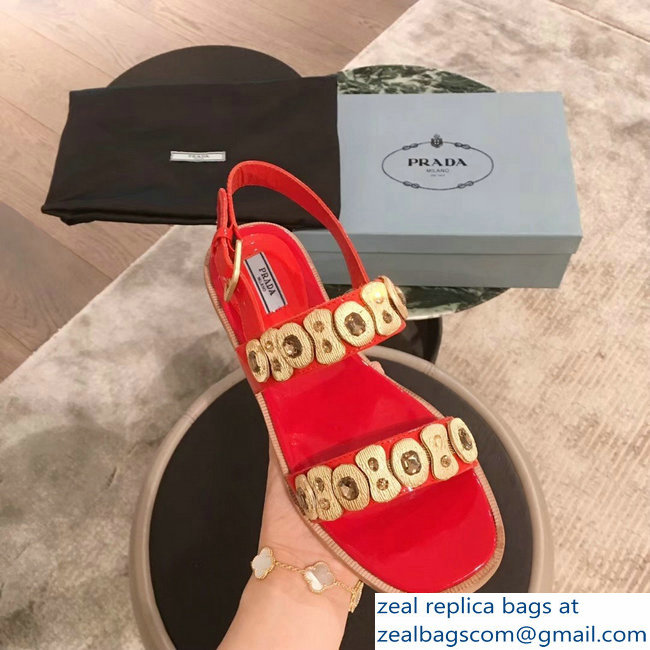 Prada Beaded Embellishment Sandals Red 2019