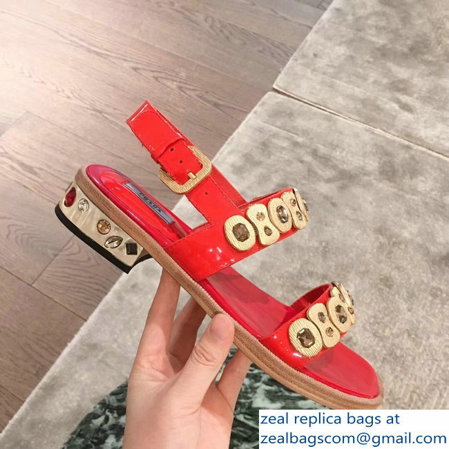 Prada Beaded Embellishment Sandals Red 2019