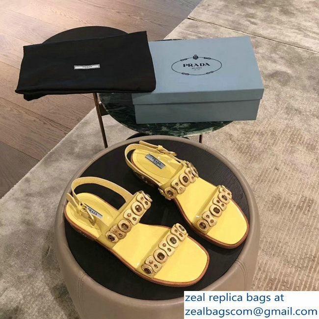 Prada Beaded Embellishment Sandals Yellow 2019 - Click Image to Close
