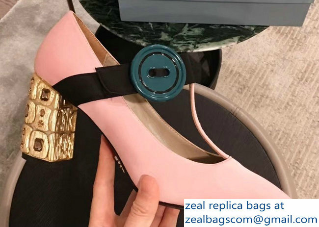 Prada Embellishment Heel Button Pumps Pink 2019 - Click Image to Close