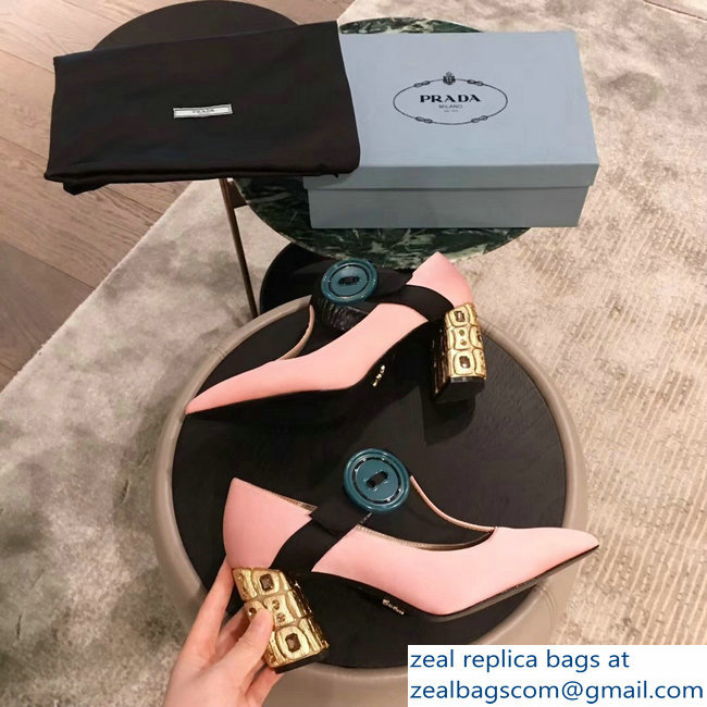 Prada Embellishment Heel Button Pumps Pink 2019 - Click Image to Close