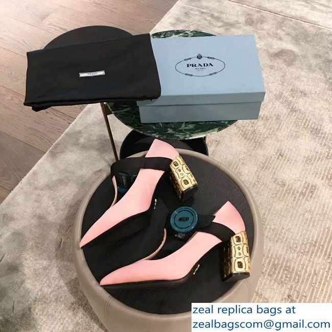 Prada Embellishment Heel Button Pumps Pink 2019 - Click Image to Close