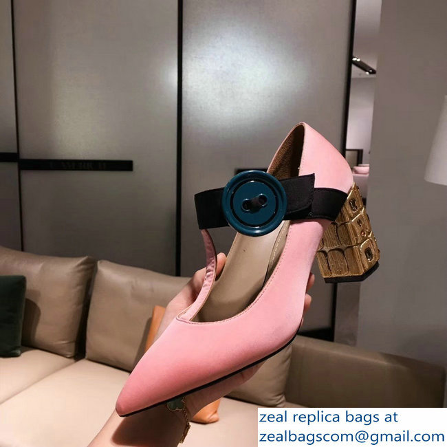 Prada Embellishment Heel Button Pumps Pink 2019