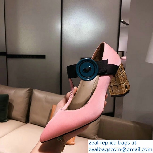 Prada Embellishment Heel Button Pumps Pink 2019 - Click Image to Close