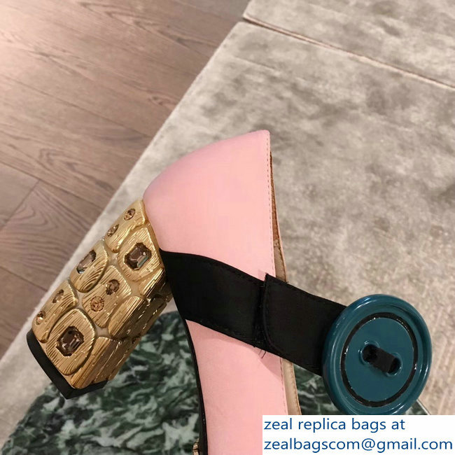 Prada Embellishment Heel Button Pumps Pink 2019 - Click Image to Close