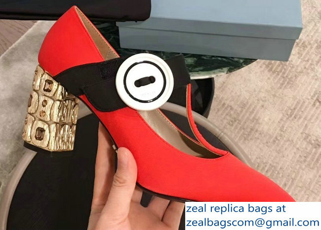 Prada Embellishment Heel Button Pumps Red 2019 - Click Image to Close