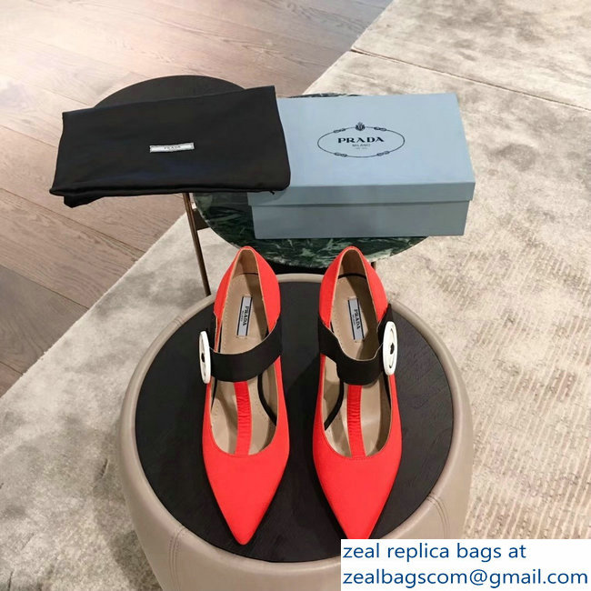 Prada Embellishment Heel Button Pumps Red 2019 - Click Image to Close