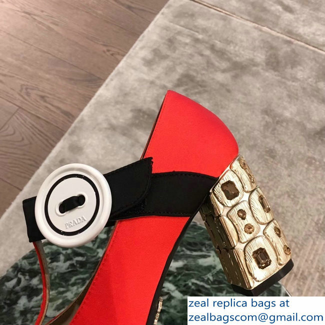 Prada Embellishment Heel Button Pumps Red 2019