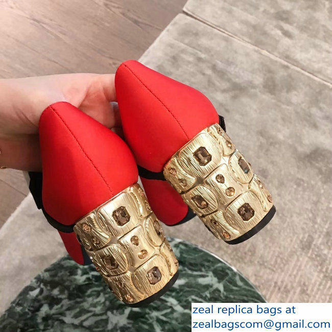 Prada Embellishment Heel Button Pumps Red 2019