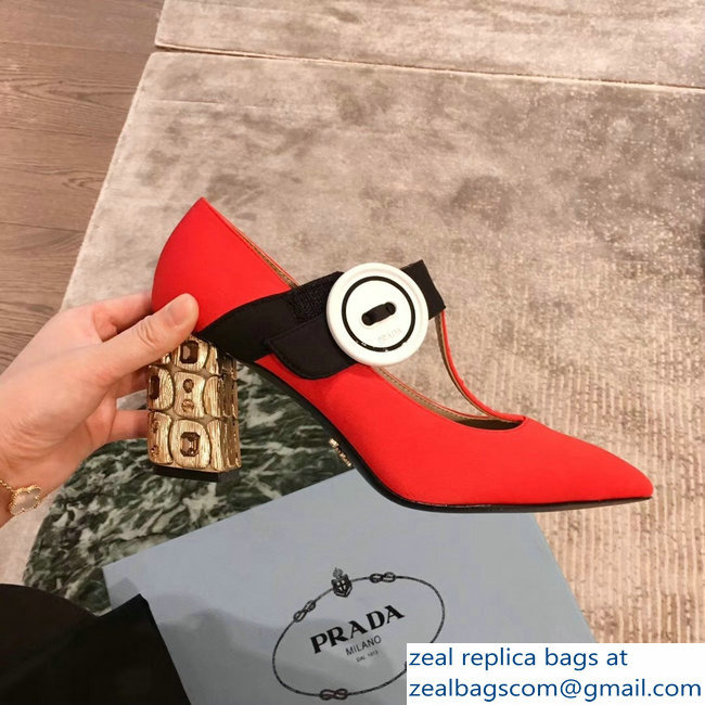 Prada Embellishment Heel Button Pumps Red 2019 - Click Image to Close