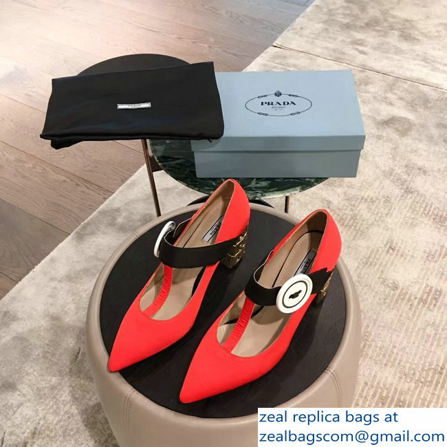 Prada Embellishment Heel Button Pumps Red 2019