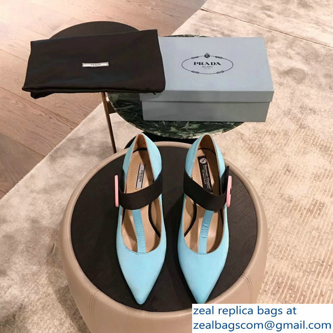 Prada Embellishment Heel Button Pumps Sky Blue 2019 - Click Image to Close