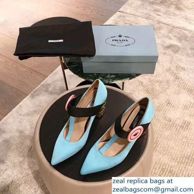 Prada Embellishment Heel Button Pumps Sky Blue 2019