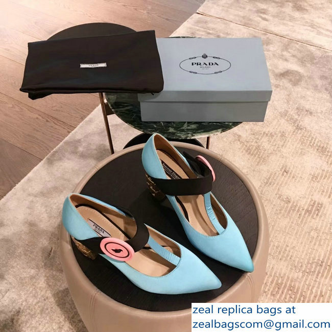 Prada Embellishment Heel Button Pumps Sky Blue 2019 - Click Image to Close