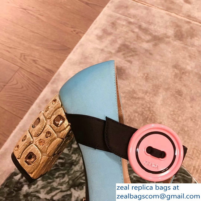 Prada Embellishment Heel Button Pumps Sky Blue 2019
