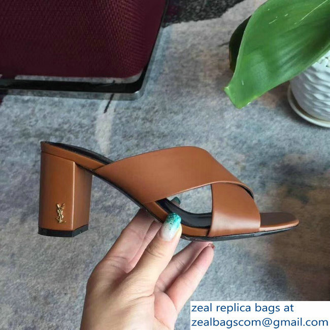 Saint Laurent Heel 6.5cm/9cm Leather Loulou Mules Brown - Click Image to Close