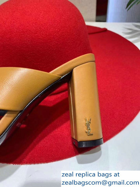 Saint Laurent Heel 6.5cm/9cm Leather Loulou Mules Khaki - Click Image to Close