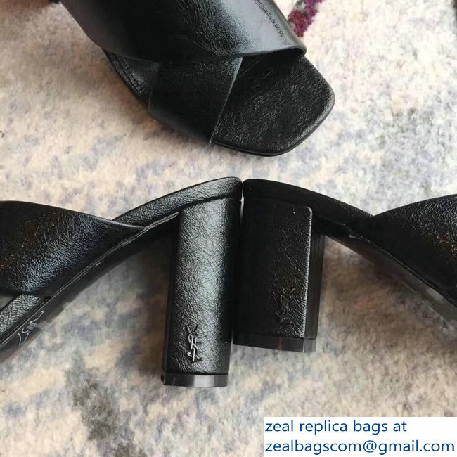 Saint Laurent Heel 6.5cm/9cm Leather Loulou Mules Metallic Black