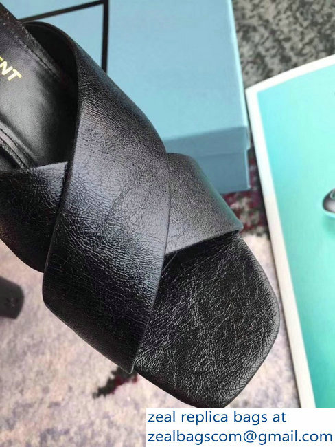 Saint Laurent Heel 6.5cm/9cm Leather Loulou Mules Metallic Black - Click Image to Close