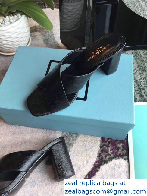 Saint Laurent Heel 6.5cm/9cm Leather Loulou Mules Metallic Black