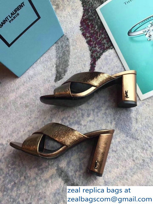 Saint Laurent Heel 6.5cm/9cm Leather Loulou Mules Metallic Gold