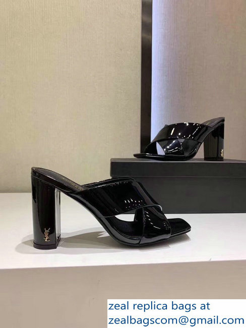 Saint Laurent Heel 6.5cm/9cm Leather Loulou Mules Patent Black
