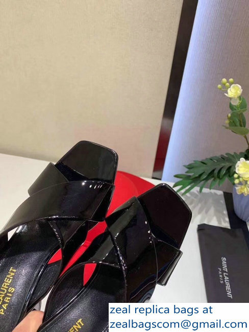 Saint Laurent Heel 6.5cm/9cm Leather Loulou Mules Patent Black