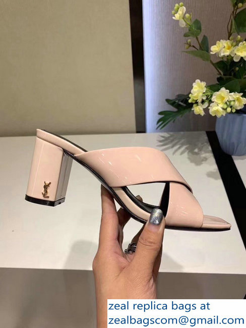 Saint Laurent Heel 6.5cm/9cm Leather Loulou Mules Patent Nude