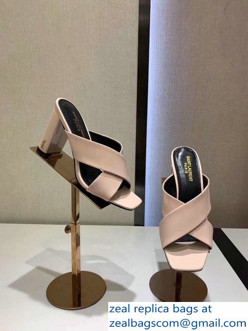 Saint Laurent Heel 6.5cm/9cm Leather Loulou Mules Patent Nude