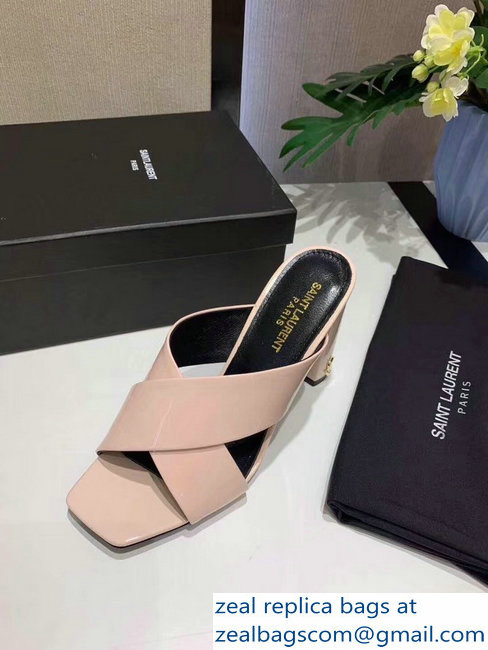 Saint Laurent Heel 6.5cm/9cm Leather Loulou Mules Patent Nude