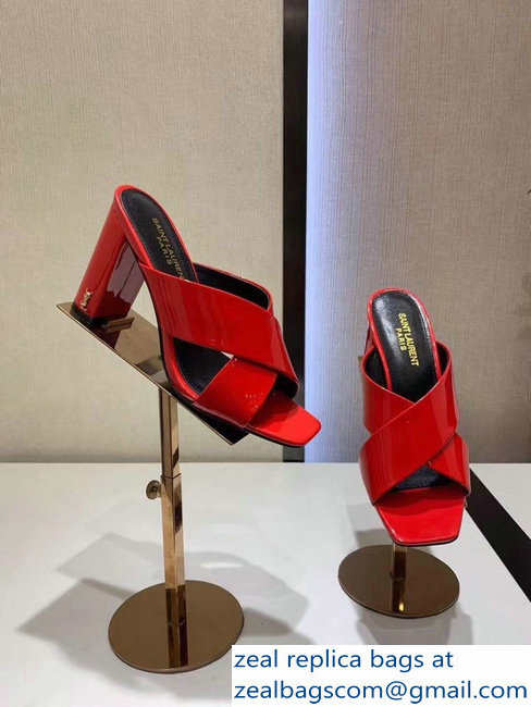 Saint Laurent Heel 6.5cm/9cm Leather Loulou Mules Patent Red