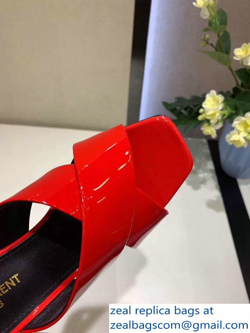 Saint Laurent Heel 6.5cm/9cm Leather Loulou Mules Patent Red - Click Image to Close