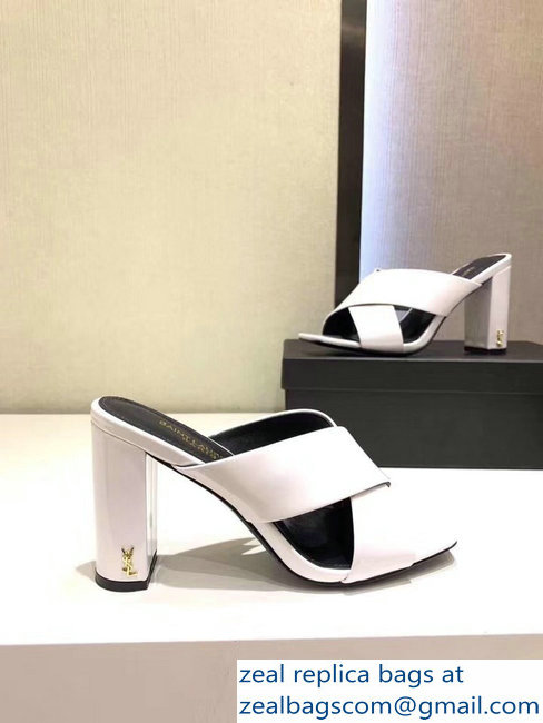 Saint Laurent Heel 6.5cm/9cm Leather Loulou Mules Patent White