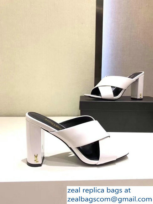 Saint Laurent Heel 6.5cm/9cm Leather Loulou Mules Patent White - Click Image to Close