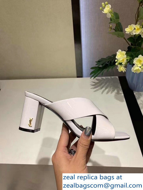 Saint Laurent Heel 6.5cm/9cm Leather Loulou Mules Patent White