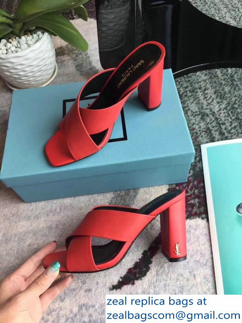 Saint Laurent Heel 6.5cm/9cm Leather Loulou Mules Red