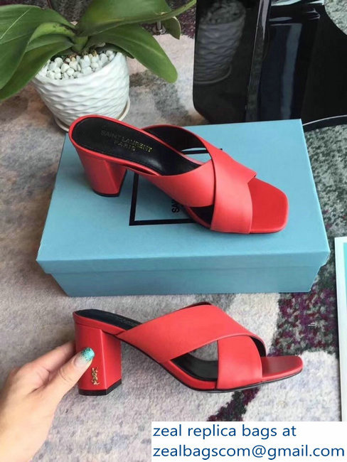 Saint Laurent Heel 6.5cm/9cm Leather Loulou Mules Red - Click Image to Close