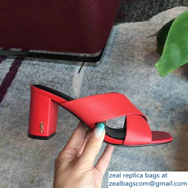 Saint Laurent Heel 6.5cm/9cm Leather Loulou Mules Red