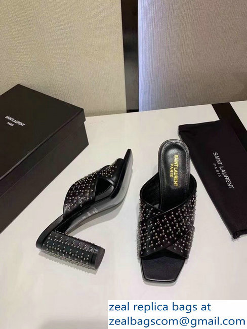 Saint Laurent Heel 6.5cm/9cm Leather Loulou Mules Studded Black - Click Image to Close