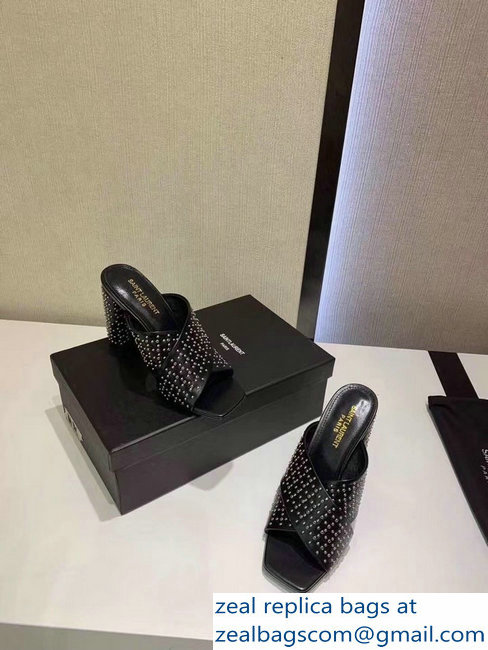 Saint Laurent Heel 6.5cm/9cm Leather Loulou Mules Studded Black