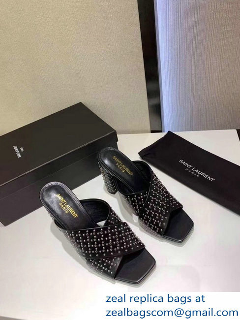 Saint Laurent Heel 6.5cm/9cm Leather Loulou Mules Studded Black