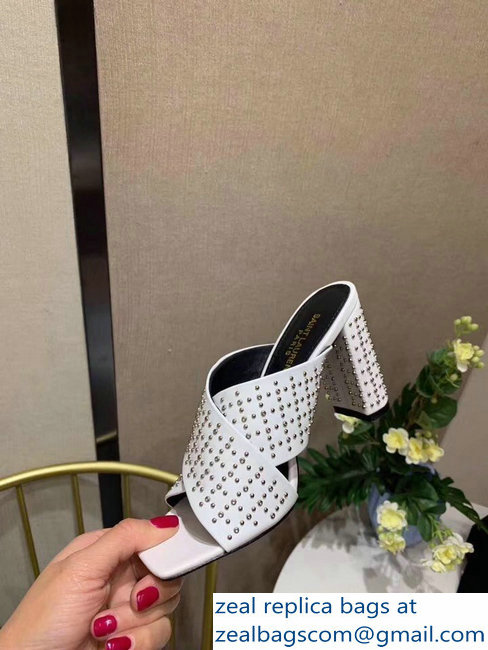 Saint Laurent Heel 6.5cm/9cm Leather Loulou Mules Studded White