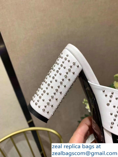 Saint Laurent Heel 6.5cm/9cm Leather Loulou Mules Studded White