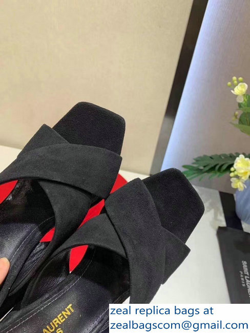 Saint Laurent Heel 6.5cm/9cm Leather Loulou Mules Suede Black - Click Image to Close