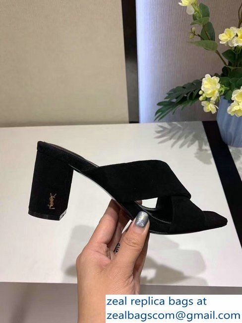 Saint Laurent Heel 6.5cm/9cm Leather Loulou Mules Suede Black